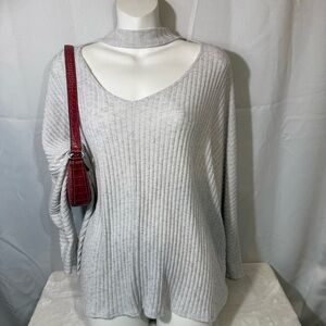 Urban Outfitters Gray Ribbed Cut Out Choker Neck Sweater XS Soft Girl